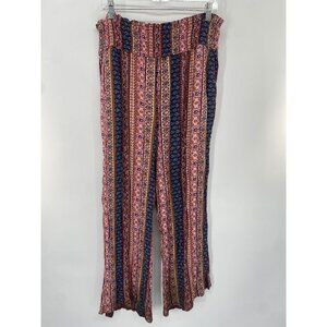 THREE DOT BOHEMIAN PRINT WIDE LEG SIZE LARGE ELASTIC WAIST POCKET